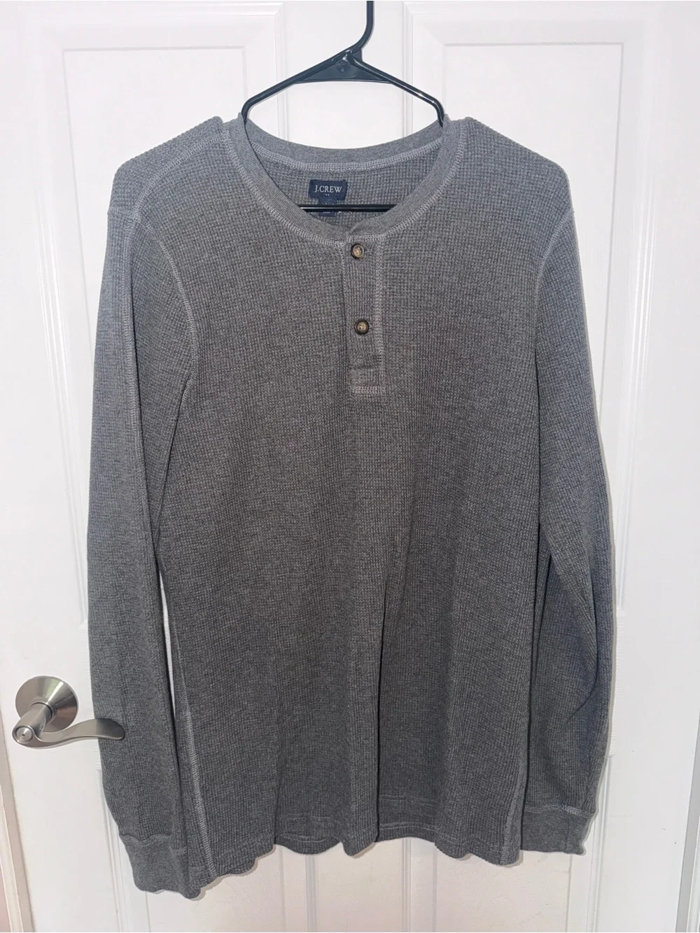 J. Crew Men's Gray Waffle Henley Long Sleeve Shirt